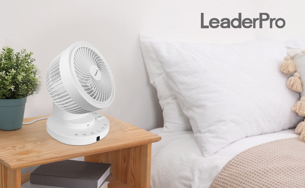 Вентилятор настільний LeaderPro з пультом дистанційного керування 32W, 4 режими, таймер 8 год, обертання 70°, для офісу/спальні, чорний (потік повітря 804 м³/год, радіус 14м)