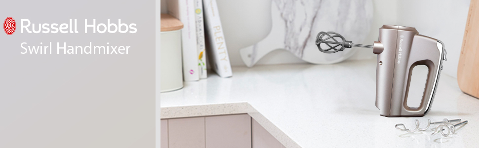 Міксер Russell Hobbs Swirl Quartz з кейсом для аксесуарів (4 швидкості + Turbo, 2 віночки з нейлону, 2 гачки для тіста) 25892-56