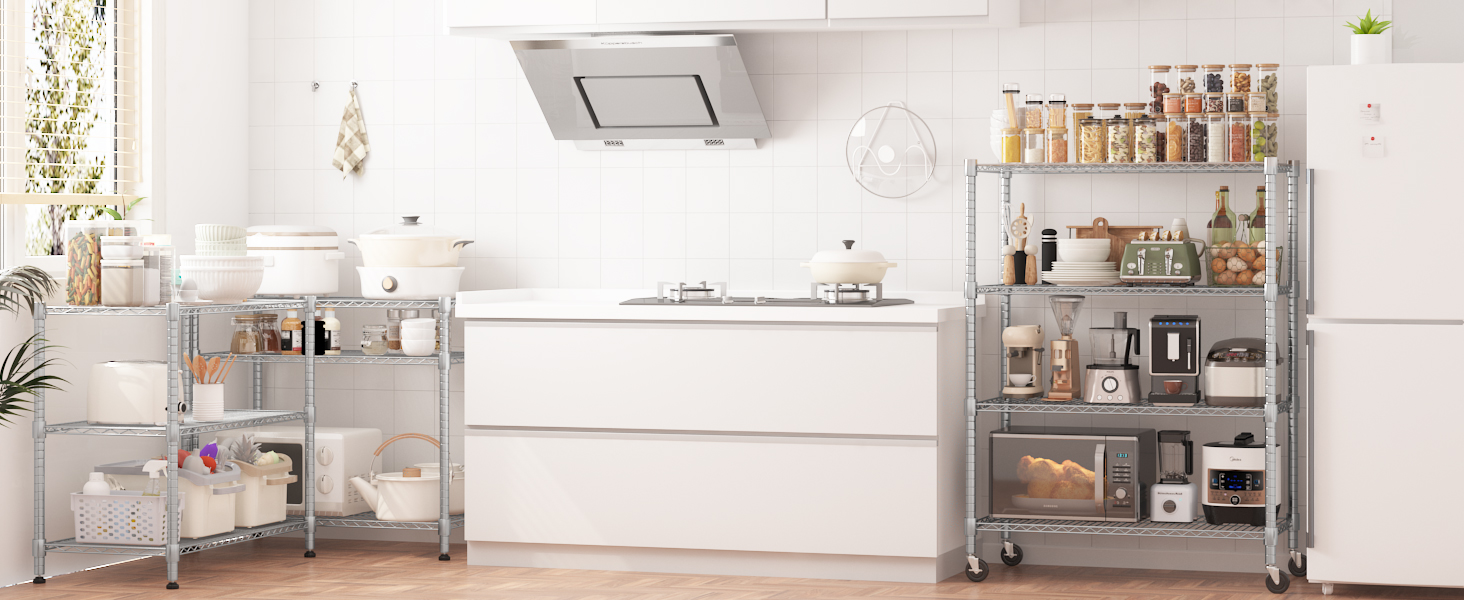 Adjustable 5-Tier Wire Shelving Unit with Wheels and Leveling Feet