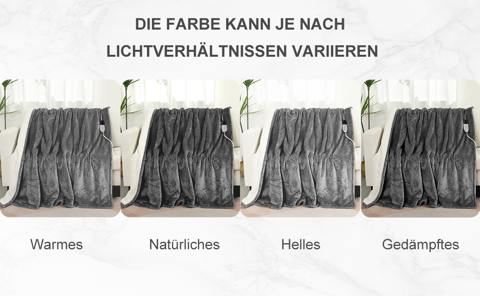 Електрична ковдра COZYTY 150x200 см з таймером та захистом від перегріву, фланель, 6 режимів нагріву, сіра