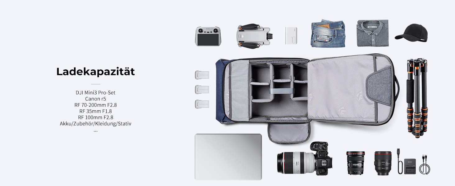 Рюкзак для камери K&F Concept Rolltop 20L: водонепроникний, для Canon, Nikon, Sony, Fujifilm, Olympus, з відділенням для ноутбука 15.6 дюймів (сірий/зелений)