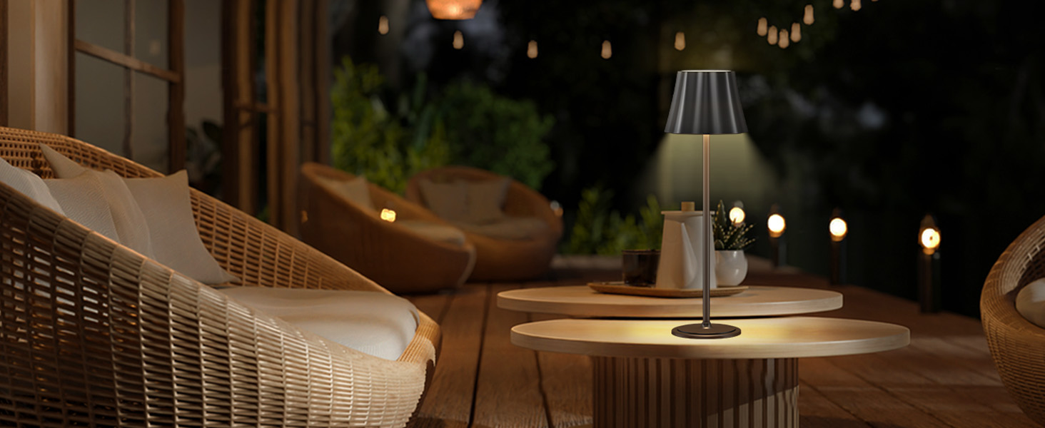 Бездротова LED-лампа Suright для столу з акумулятором 5000mAh, 3 режими кольору та регулюванням яскравості, IP54 вологозахист для вулиці, кемпінгу, тераси, вітальні, спальні