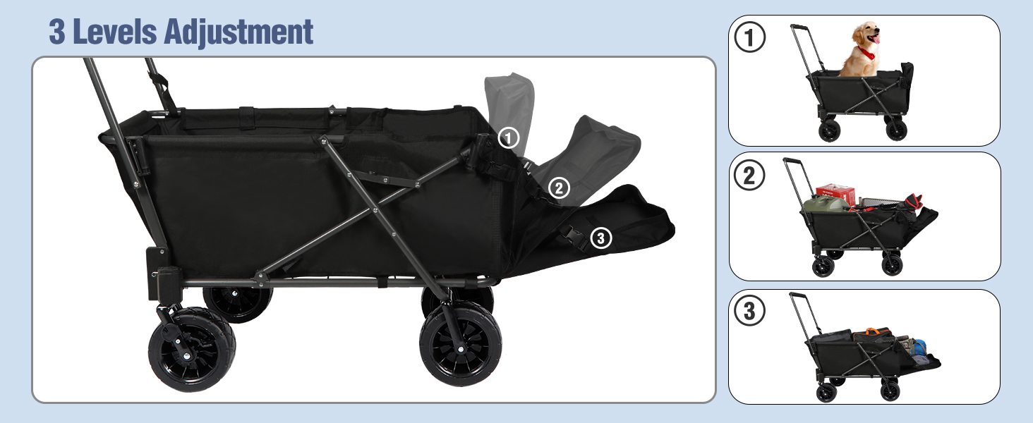 Складаний візок для собак REDCAMP з висувною задньою частиною, міцний, 134 л, великий, для кемпінгу, саду, спорту, покупок (Чорний, Basic)
