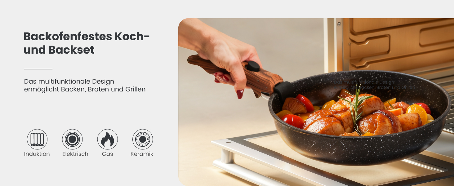 Набір посуду Dishdelight з антипригарним гранітним покриттям та знімними ручками, індукційний, з кришками (чорний)