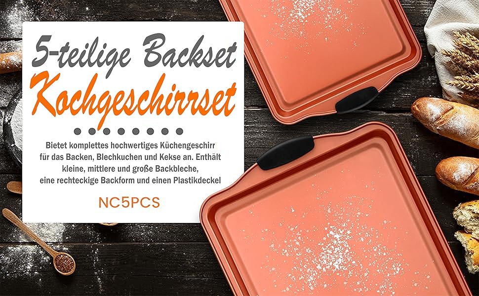 Набір з 5 антипригарних дека NutriChef для духовки, стійкі до подряпин і миття в посудомийній машині, для випічки хліба, печива та тортів, компактно складаються