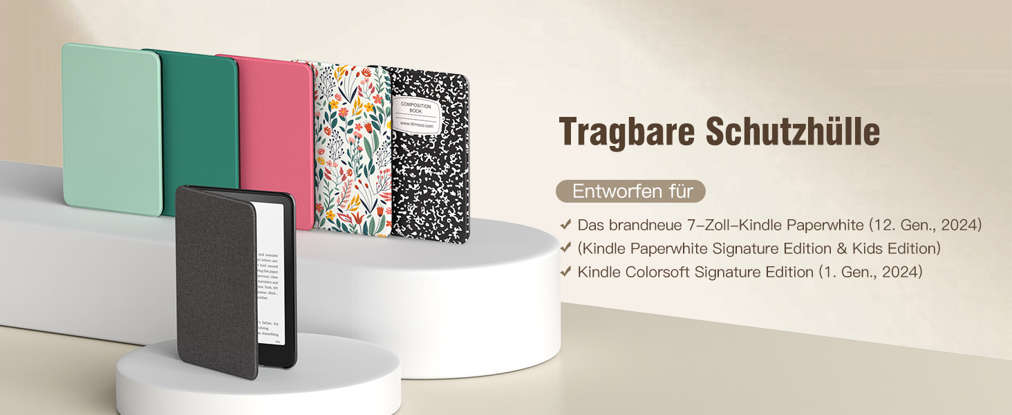 Чохол MoKo для Kindle Paperwhite 12-го покоління (2024) та Kindle Colorsoft Signature Edition (2024), зелений, з авто-ввімкненням/вимиканням та зручною петлею для руки
