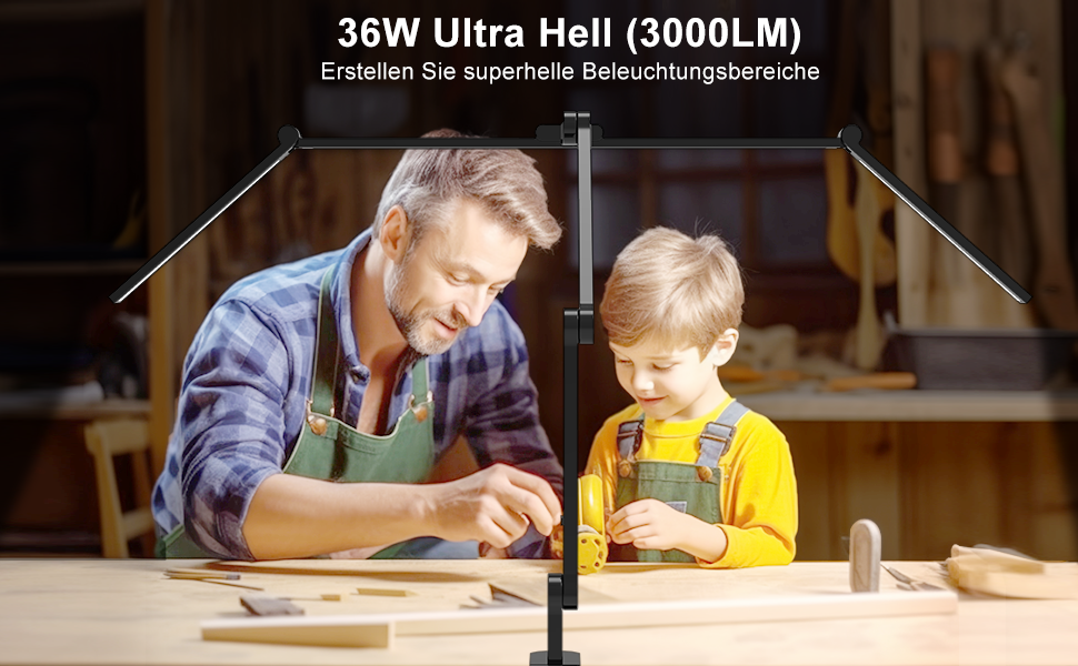 LED настільна лампа EPABINA 3000 люменів з кліпсою, 36W, диммування, денне світло, поворотна, для монітора 120 см, автоматичне підсвічування столу, для малювання