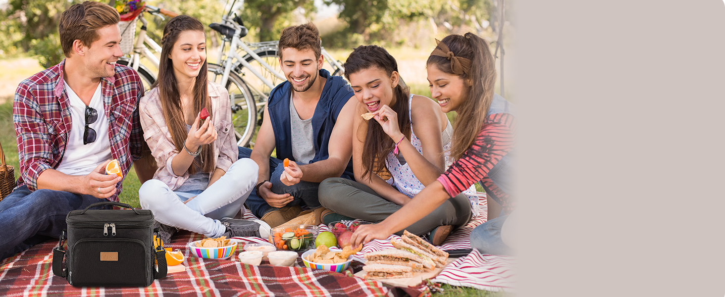 Термосумка LifeWit 9L для обідів та пікніків, чорна, вміщує 12 банок