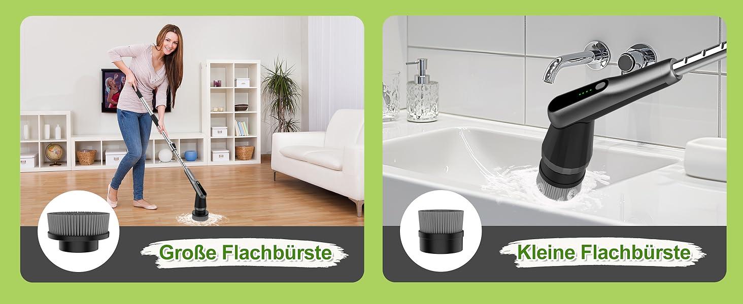 Електрична щітка для прибирання з 7 насадок, IPX7, регульована ручка, для ванної, кухні, підлоги, авто (чорний, сірий)