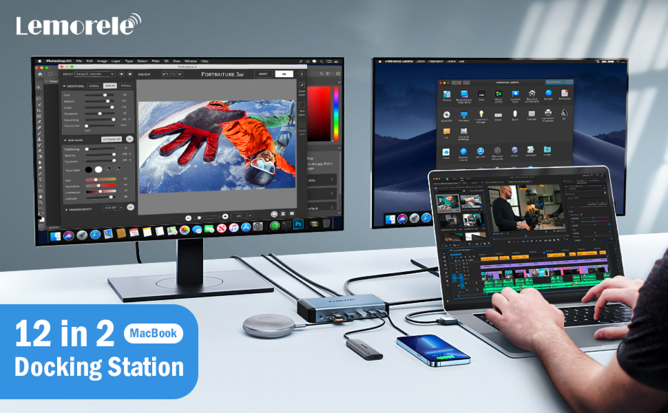 Док-станція USB-C 12 в 1: 3 монітори, HDMI, VGA, Ethernet, USB 3.0, PD 100W, SD/TF, AUX для Windows/Mac/Dell/HP