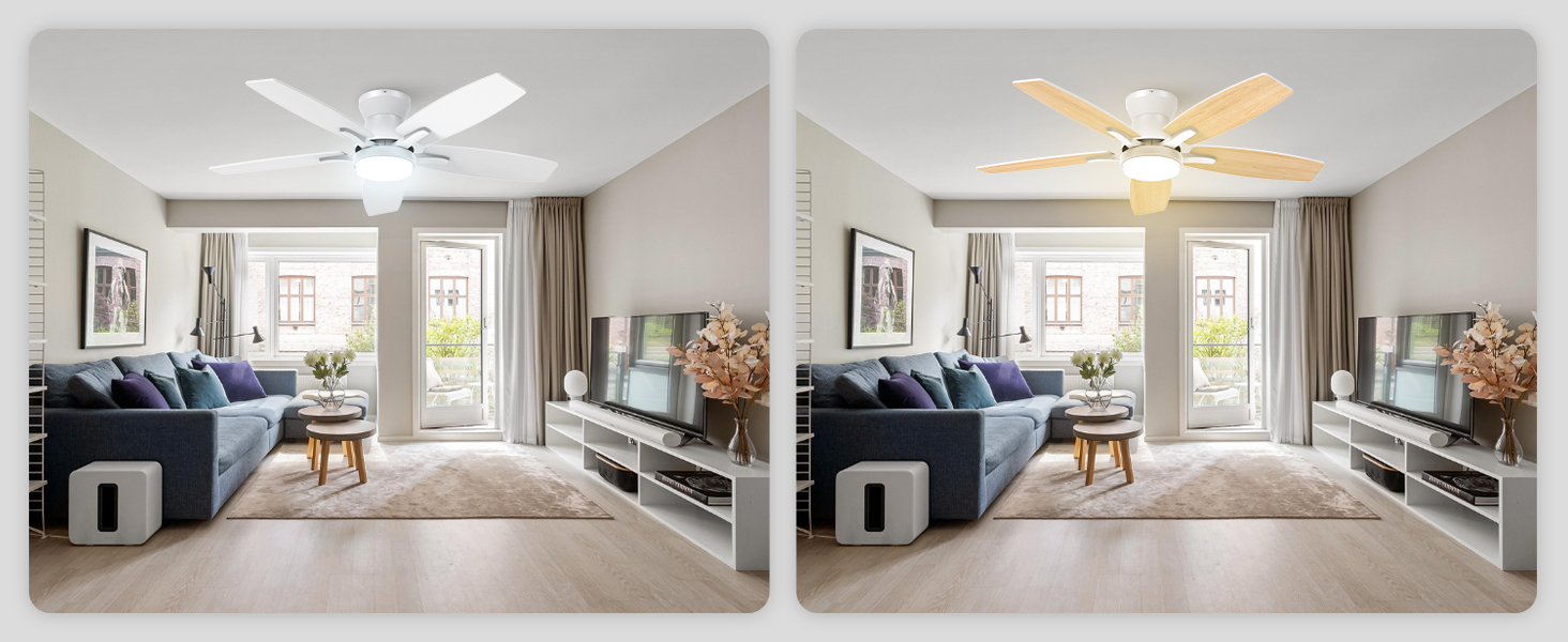 106 см стельовий вентилятор з підсвічуванням та двосторонніми лопатями, тихий вентилятор з LED-лампою та пультом дистанційного керування для спальні/вітальні, DC мотор, колір - світле дерево