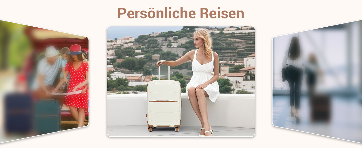 KONO Набір валіз 3 шт: велика, середня, маленька. Валізи з поліпропілену, з TSA замком, 4 колеса, темно-зелений/коричневий.