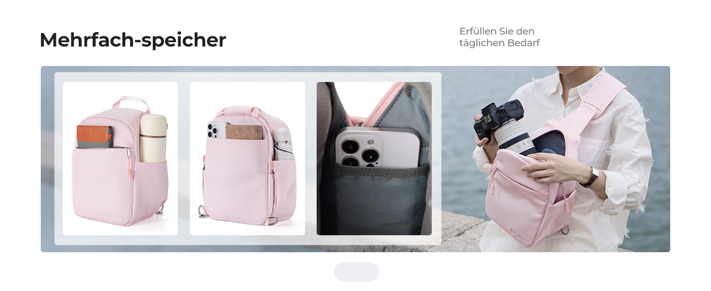 Сумка для камери K&F CONCEPT, слін-сумка на плече, фоторюкзак, компактний, водонепроникний, регульований ремінь, для DSLR/SLR камер, об'єктивів (5 літрів, рожевий)