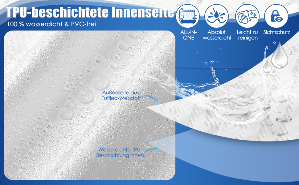 Водонепроникна штора для душу з тканини 180x190 см, 260 GSM, антигрибкова, сіра (біло-бохо) - Преміум якість