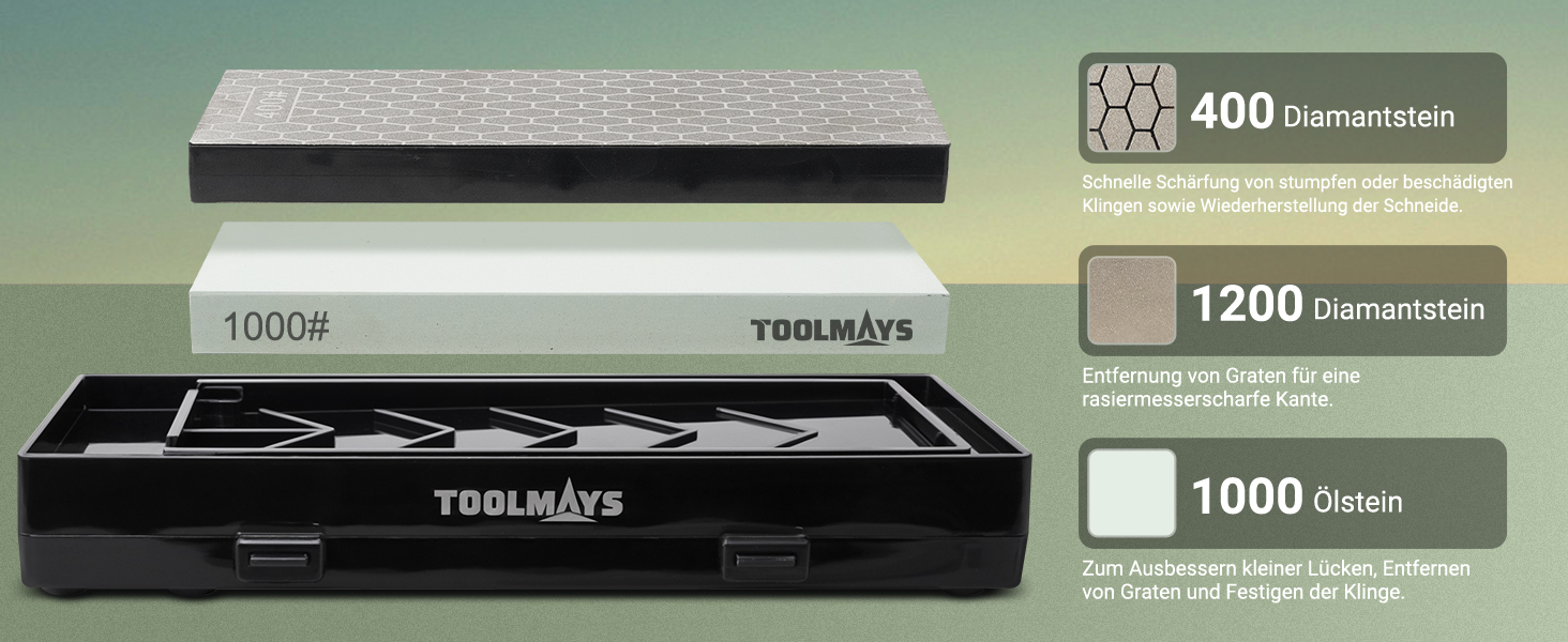 Набір для заточування ножів Schleifstein: зернистість 400/1000, підставка з бамбука, кутовий упор, двосторонній камінь, заточувальний камінь (діамантова зернистість 400/1200 з 1000#)