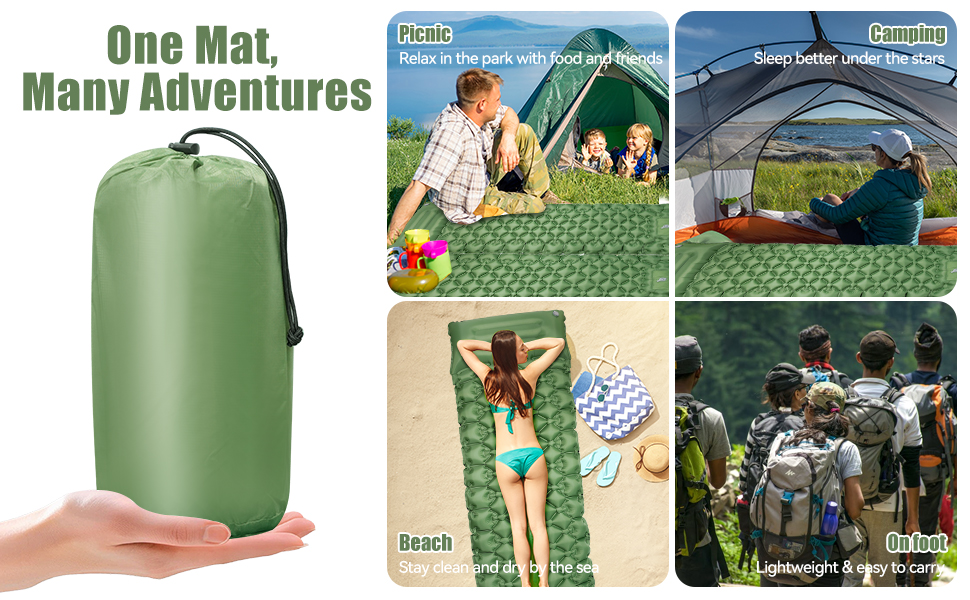 Isomatte самонадувна туристична, килимок для кемпінгу з помпою та подушкою, з'єднувана, водонепроникна, для відпочинку на природі
