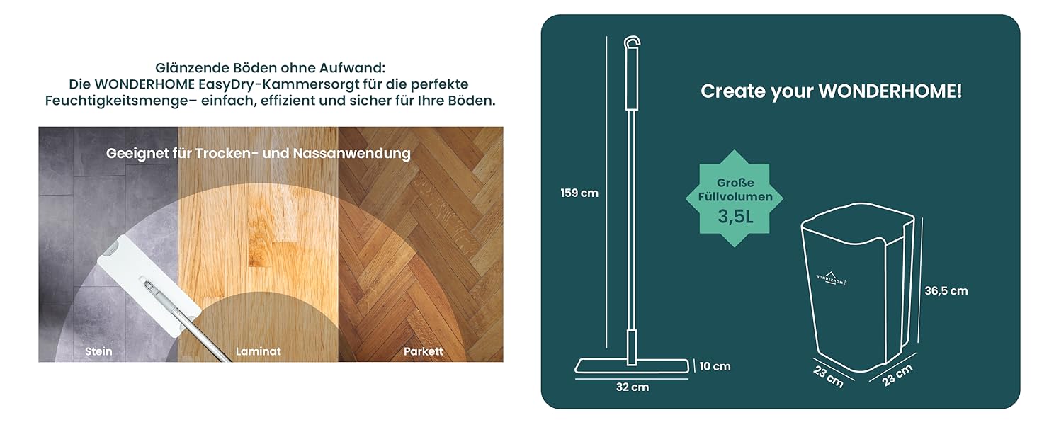 Набір для миття підлоги WONDERHOME TripleClean Plus: відро, моп з 3-камерною системою та 3 мікрофібрових насадок