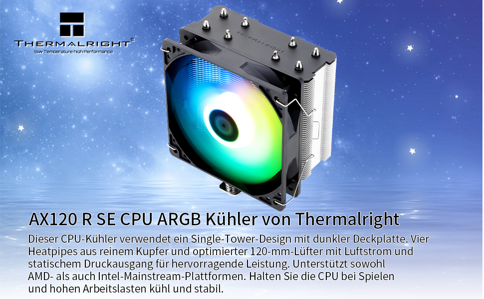 Thermalright AssassinX120 SE ARGB - Кулер для CPU з 4 тепловими трубами та тихим вентилятором TL-C12C-S PWM, сумісний з AMD AM4/Intel 1700/1150/1151/1200