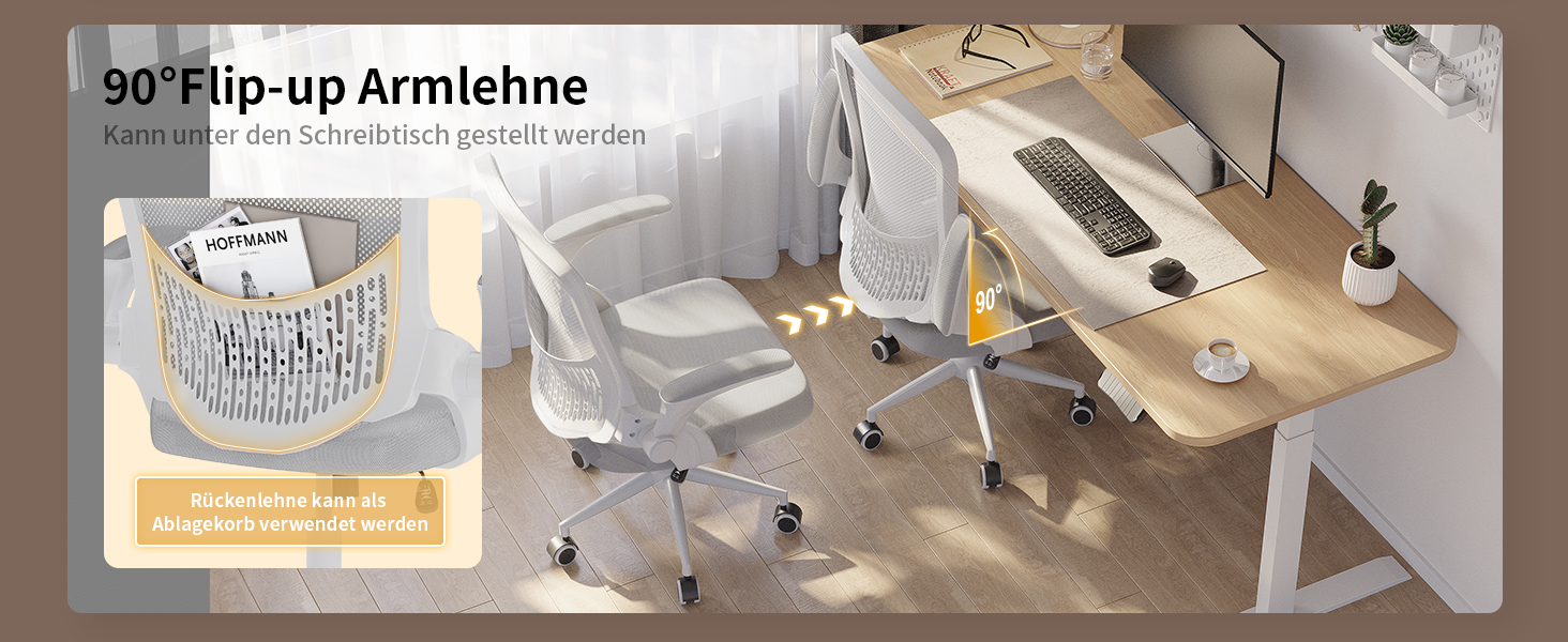 Офісний стіл Naspiro Ergonomischer Bürostuhl з регульованими підлокітниками, підтримкою попереку та дихаючою сіткою, сірий (без підголівника)