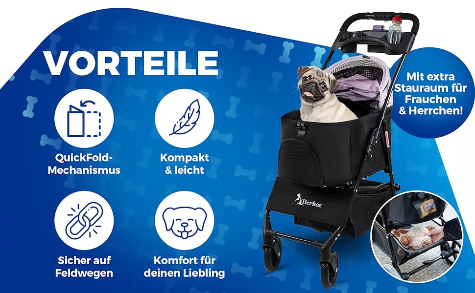 Візок для собак до 10 кг, візок для маленьких собак, складний з QuickFold, візок для котів сірого кольору