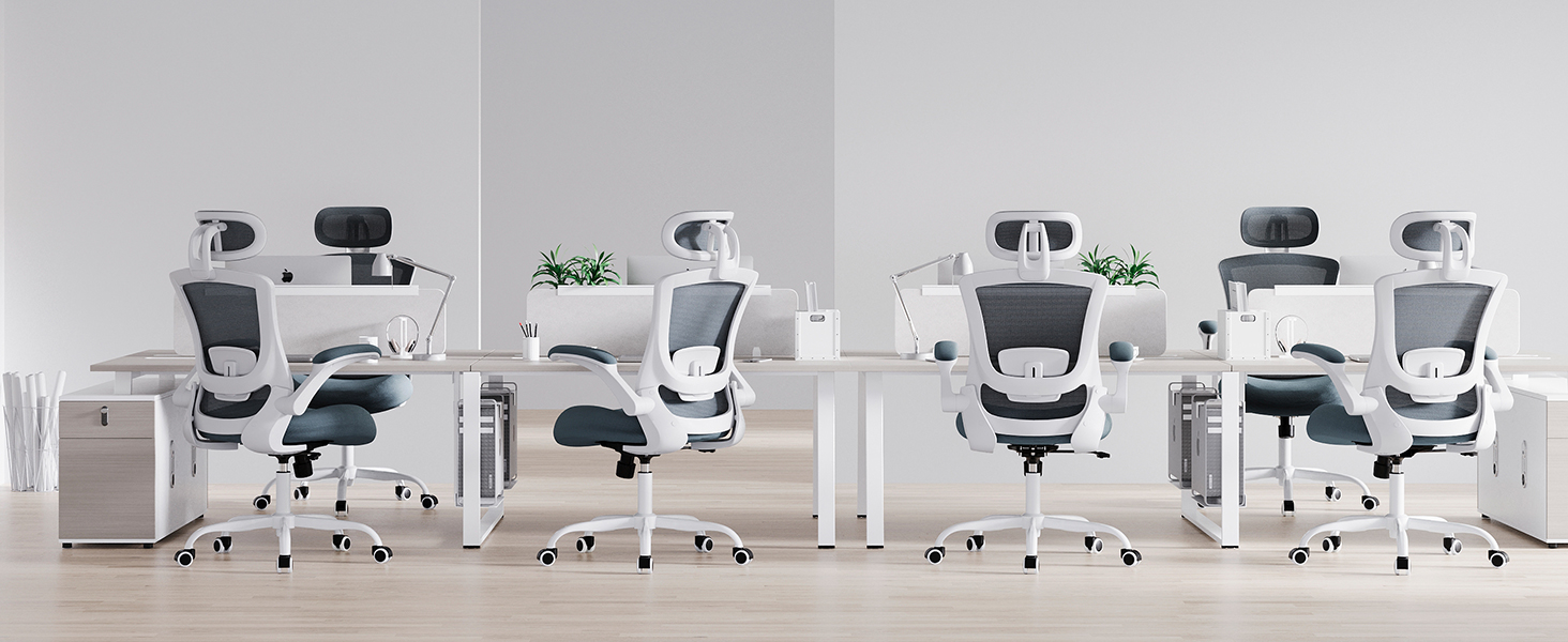 Офісне крісло Colamy з ергономічною підтримкою спини, регульованою підголівником та поперековою підтримкою, сітчасте, сірого кольору