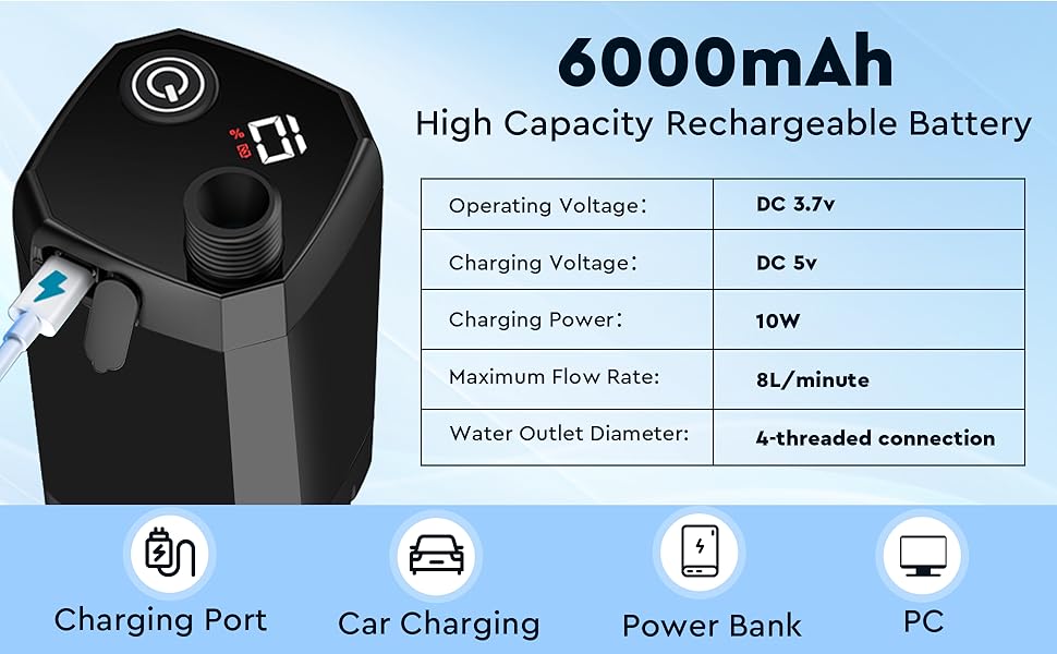 Портативна душова кабіна для кемпінгу Uplayteck з акумулятором 6000mAh, насосом, регулюванням температури та IPX7 водонепроникністю