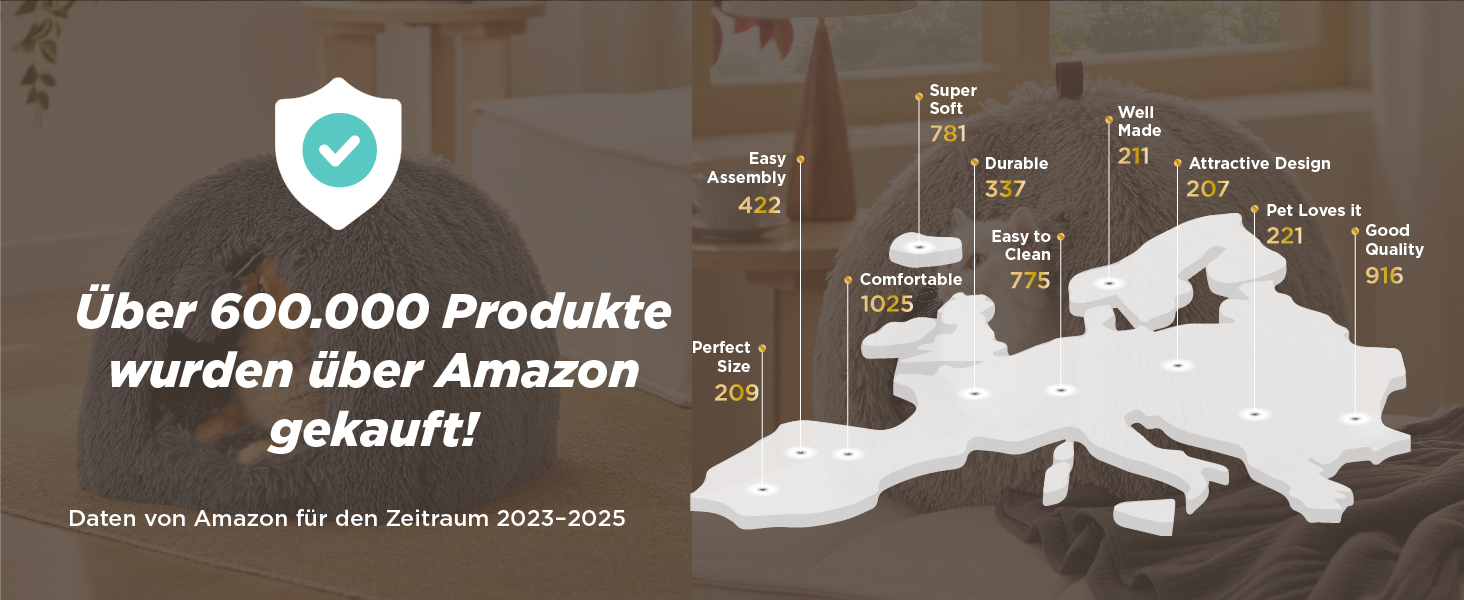 Ліжко для котів BEDSURE велике, 44x44x44 см, сіре. З м'якою подушкою та іграшкою. Легко миється. Внутрішній будиночок для кота.