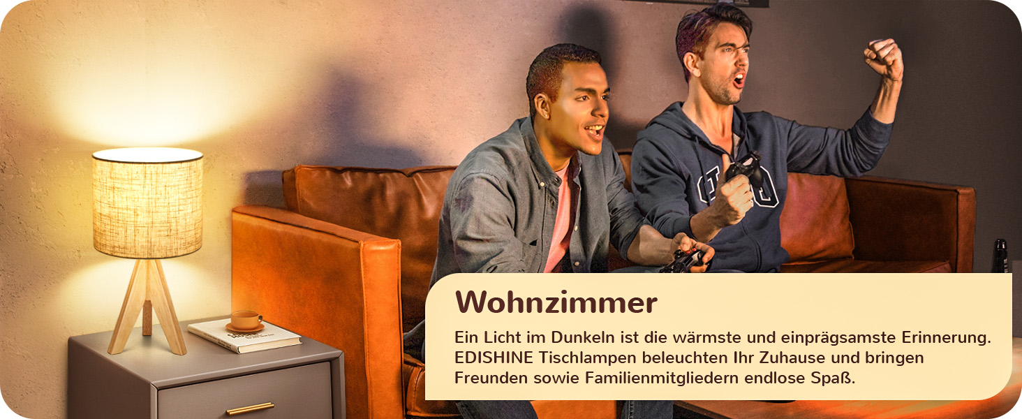 Настільна лампа EDISHINE, 2 шт. у наборі, дерев'яна, з абажуром кольору бежевого льону, цоколь E27, з лампочкою, вінтажний стиль, для спальні, вітальні, подарунок