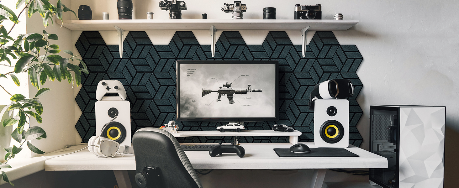 Акустичні настінні панелі JAMELO з шпоном горіха, самоклейні 3D гексагональні панелі для стін та стелі, 30x15x1.2 см, 10 шт, колір горіх