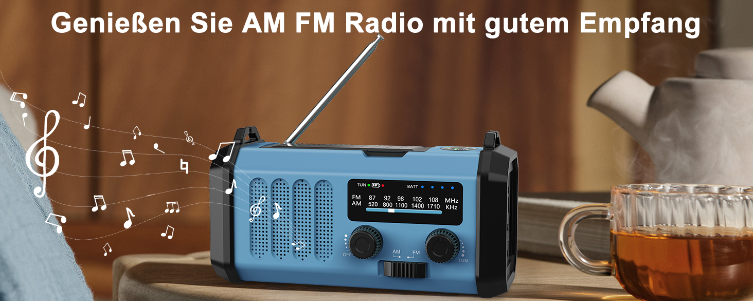 Сонячне радіо з ручним приводом, динамо, екстрене радіо AM/FM з ліхтариком, SOS, компас для дому та відпочинку на природі, USB-зарядка, 48100mAh, блакитне