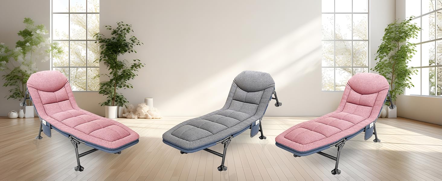 Розкладне ліжко-крісло для кемпінгу з матрацом, 6 положень спинки, ліжко для риболовлі, туристичне ліжко XXL, 65x190x30 см, односпальне, для гостей, сіре (2 шт.)