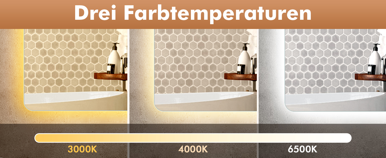 Дзеркало для ванної кімнати з підсвічуванням 50x70 см, з протитуманною функцією, годинником, LED-підсвічуванням, сенсорною кнопкою, функцією пам'яті, 3 кольорами світла, регулюванням яскравості