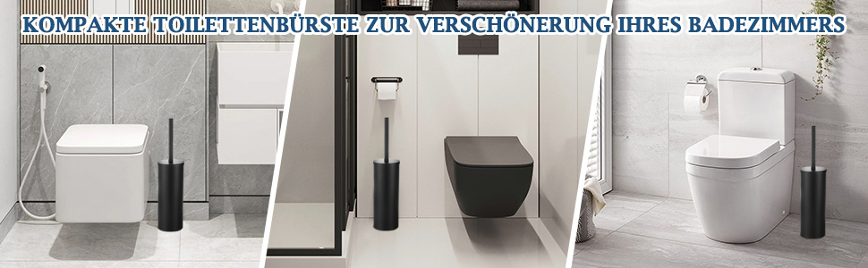 Набір для чищення унітазу GERUIKE з керамічним тримачем: щітка та тримач сірого матового кольору (чорний матовий метал)