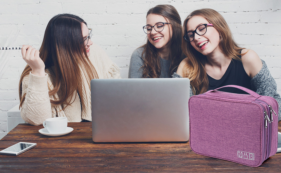 Органайзер для кабелів AiQInu: універсальна дорожня сумка-кубик, 3 шари, водонепроникний, для кабелів, power bank, USB, SD карт (фіолетовий)