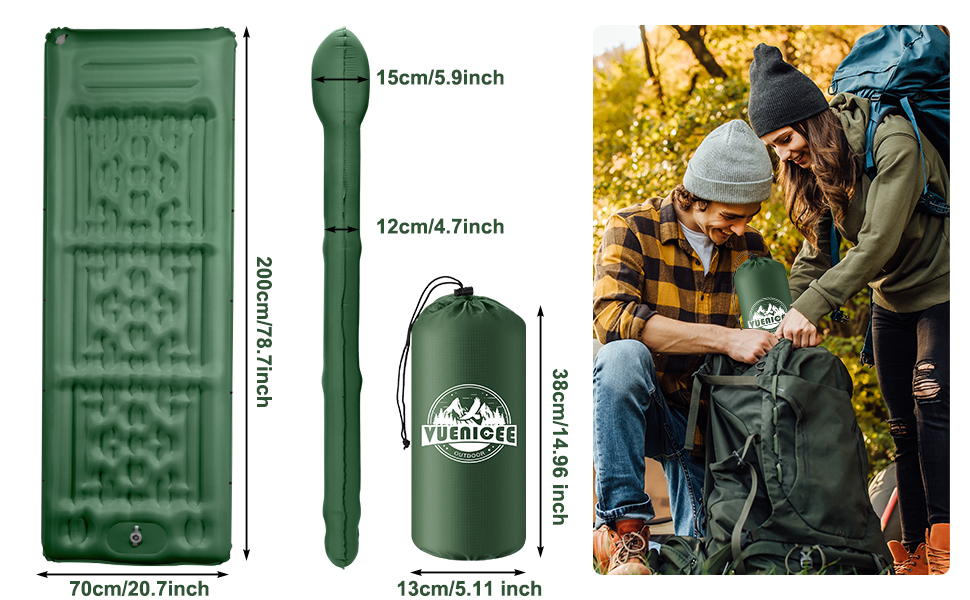 Надувний килимок для кемпінгу Isomatte, 12 см, товщина, з насосом для ніг, водонепроникний, ультралегкий, військовий зелений