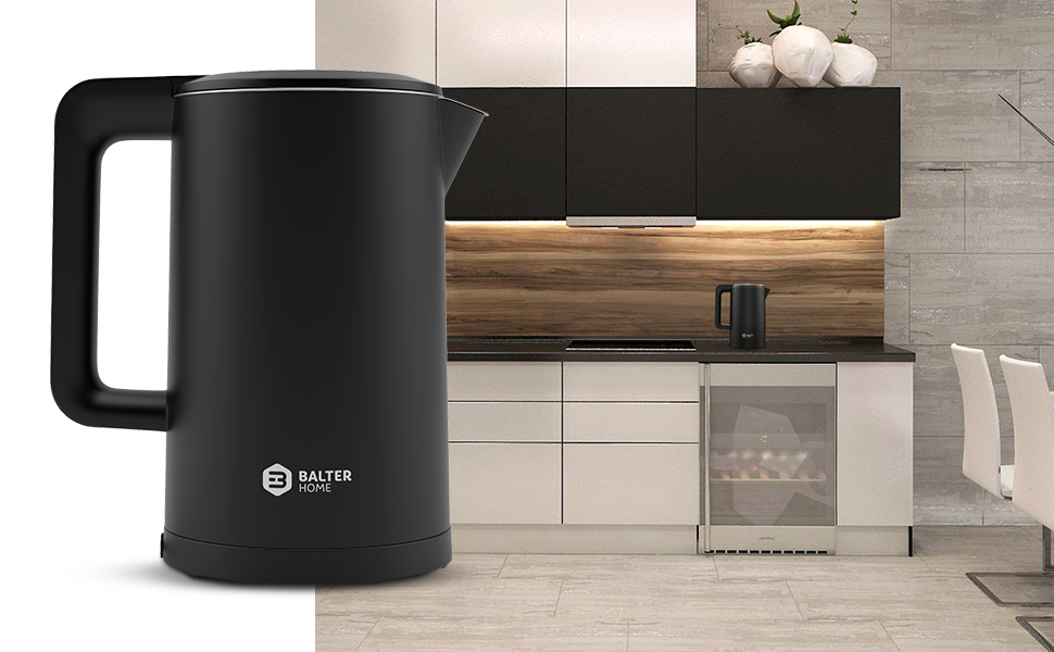 Balter Stainless Steel Electric Kettle with Temperature Control - 40°C to 100°C, Double Wall, BPA Free, 1.7L, 2200W, Quiet, Black