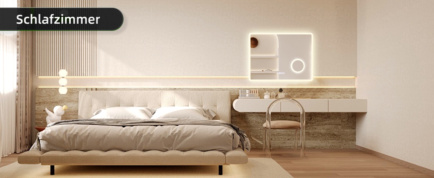 LED дзеркало для ванної кімнати 80x60 см з підсвічуванням, 3 кольори, регулювання яскравості, антизапарник, годинник, 3x збільшення