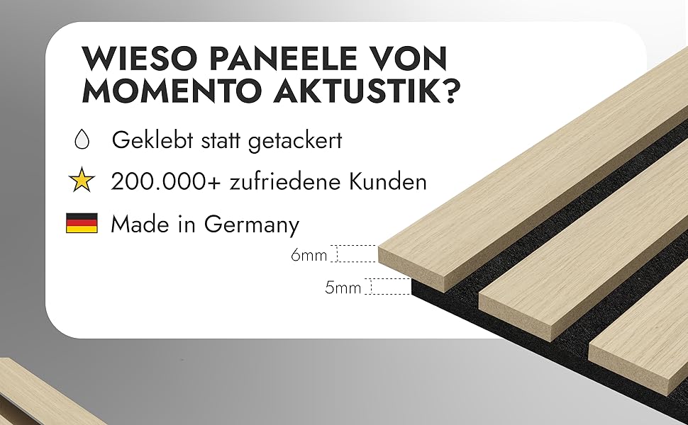 Акустична панель Momento з натурального дуба 240x50 см, 3D ламелі для шумоізоляції стін, колір дуб натуральний, чорний фліс (Made in Germany)