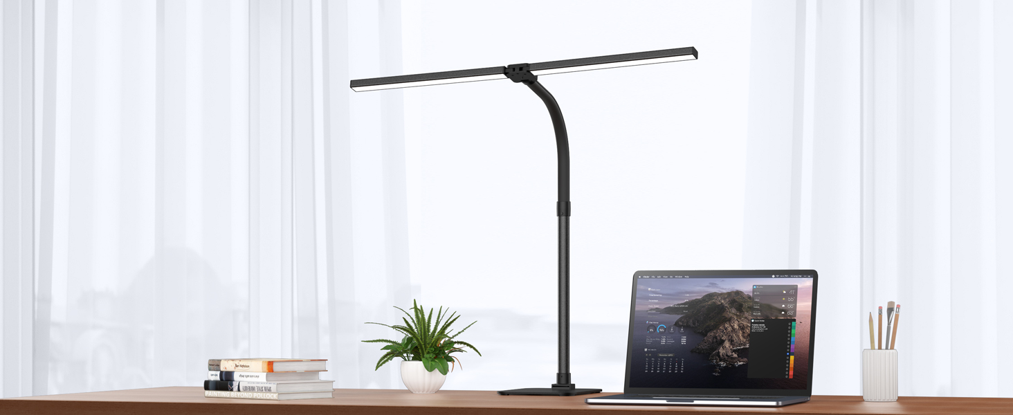 LED лампа для столу Doppelkopf з регулюванням яскравості, 24W, 80см, 5 температур кольору, 5 рівнів яскравості, для роботи, дому, офісу, навчання та читання, чорна