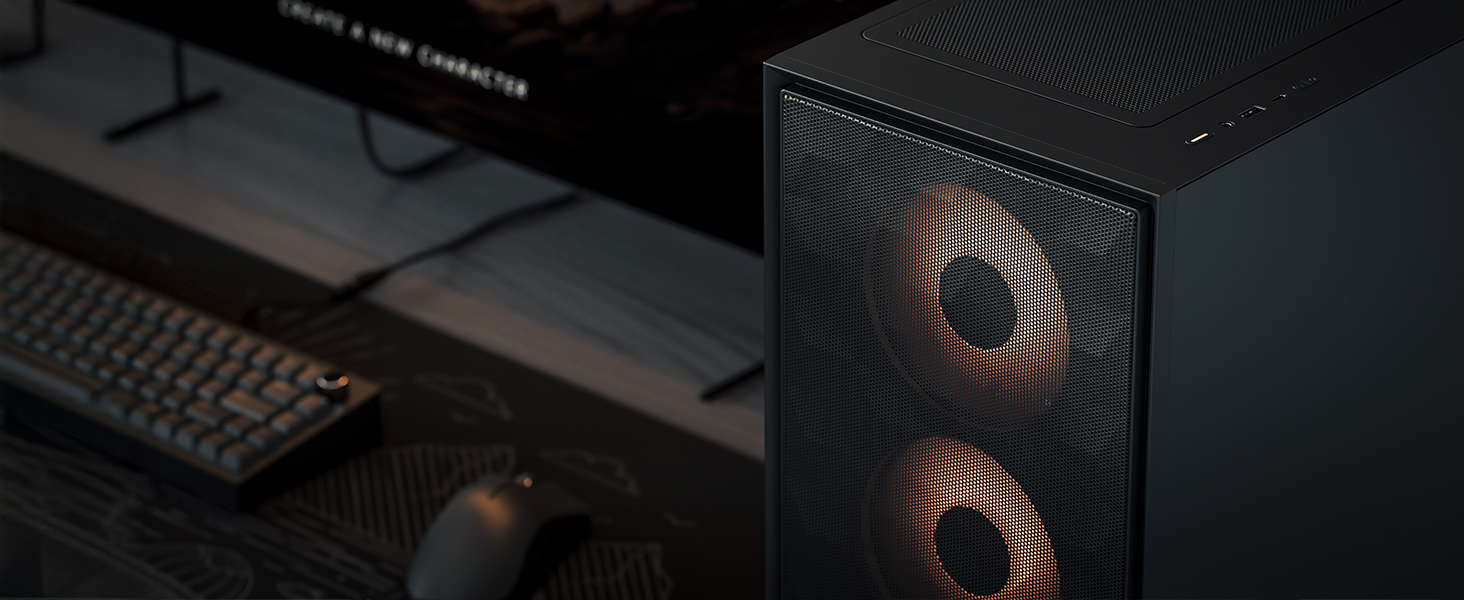Корпус для ПК Fractal Design Pop Air 2 Black TG Mesh ATX, 3x 120 мм вентилятори, чорний, загартоване скло