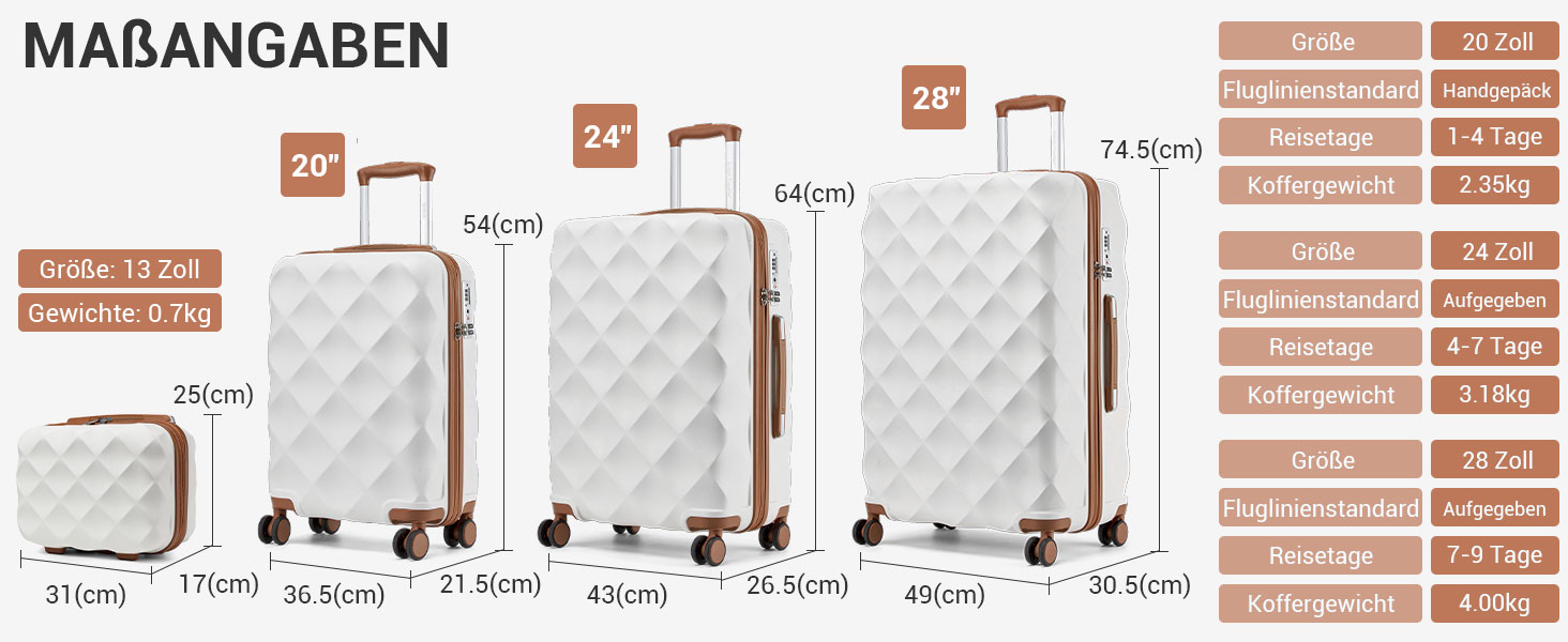 Чемодан British Traveller Hartschalenkoffer Groß, 74.5 x 49 x 30.5 см, з ABS + PC, TSA-замок, 4 колеса, для подорожей та бізнесу (Крем, M)