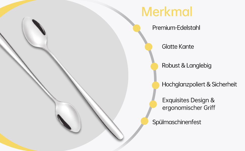 Набір ложок для лате макіато, 6 шт., 19.8 см, з нержавіючої сталі. Ідеально для кави, коктейлів, десертів та молочних напоїв