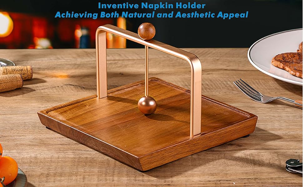 Napkin Holder, Wooden Napkin Holder for Table, Rustic Napkin Holder for Paper Napkins, Flat Napkin Holder with Salt and Pepper for Bar, Kitchen, and Dining Room Décor