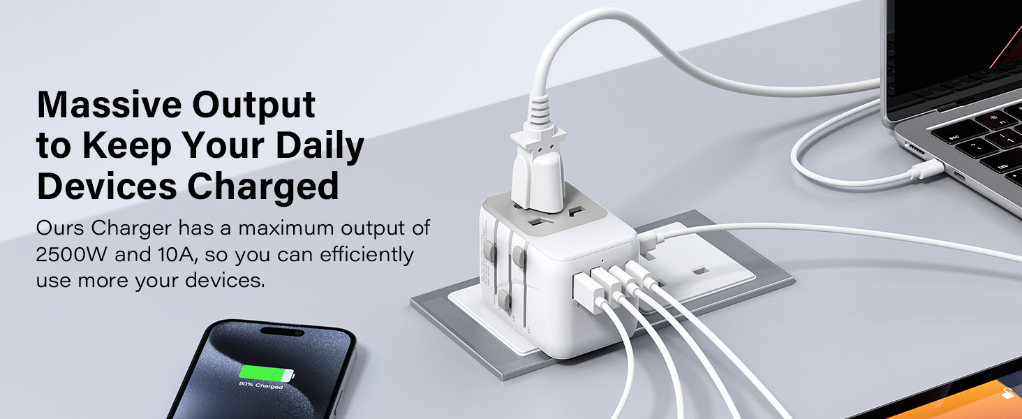 Зарядний пристрій USB C 65W, 3 порти, з кабелем 2м, для MacBook, iPhone, Switch, Galaxy, Tablet, Laptop