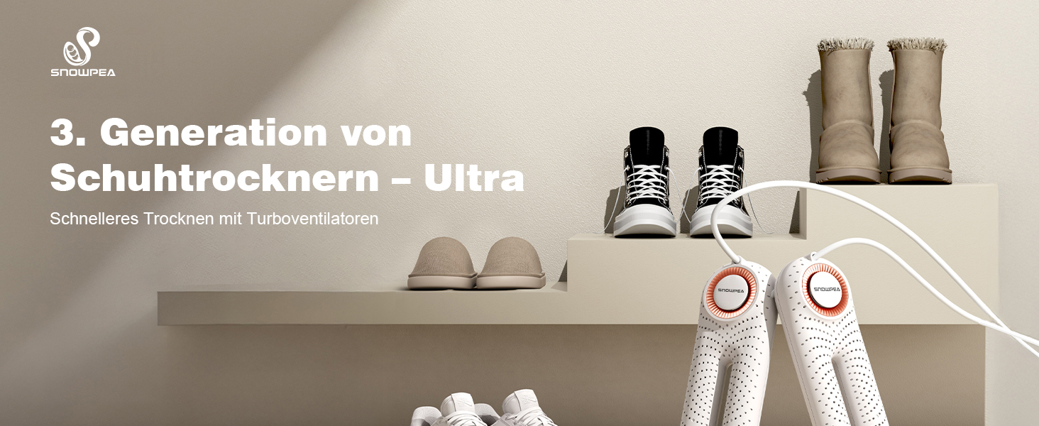 Сушарка для взуття електрична Snowpea Ultra з вентилятором, 37 Вт, швидке сушіння гарячим повітрям, біла