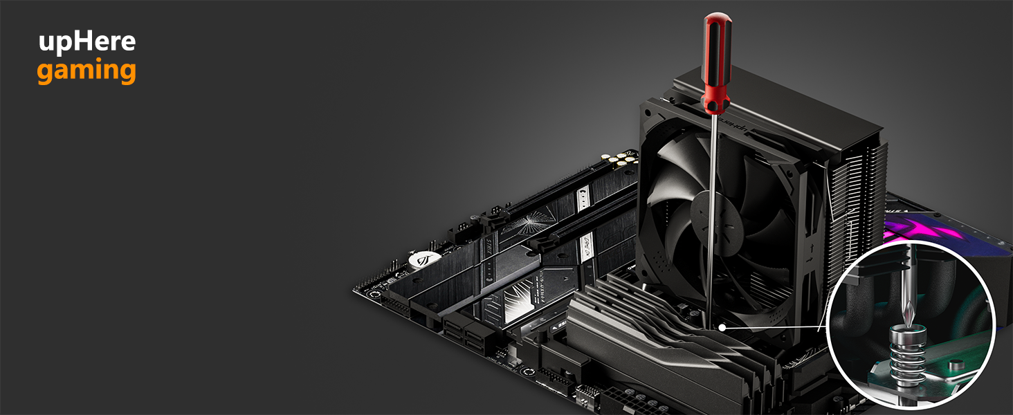 upHere Охолоджувач CPU з 4 Heatpipe, сумісний з Intel 2011/2066 (X79/X99) та AM5/AM4, 120мм вентилятор PWM