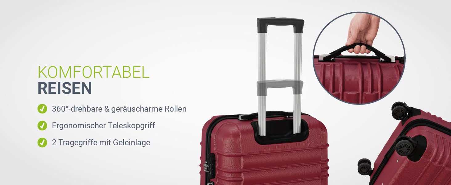 Набір валіз Juskys® Hartschale 4 шт. з кодовим замком, тихі колеса 360°, телескопічна ручка, легкі - червоний колір