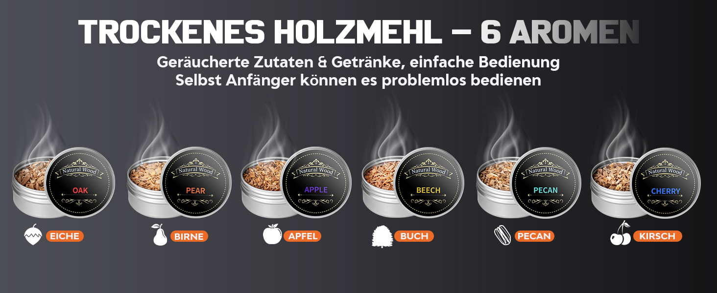 Набір для димування віскі Anusuwa - набір для коктейлів з 6 дерев'яними стружками та 4 камінням для віскі. Ідеальний подарунок для чоловіків на день народження, Різдво, ювілей (без бутану)