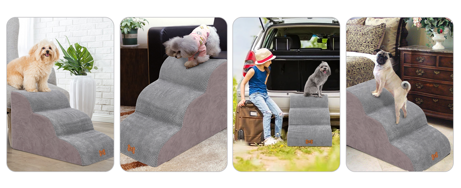 Сходинка для собак маленьких порід, 3 сходинки, для ліжка та дивана, з високощільним губчастим матеріалом, для котів та собак, знімний та пральний чохол, неслизьке дно, 40 см