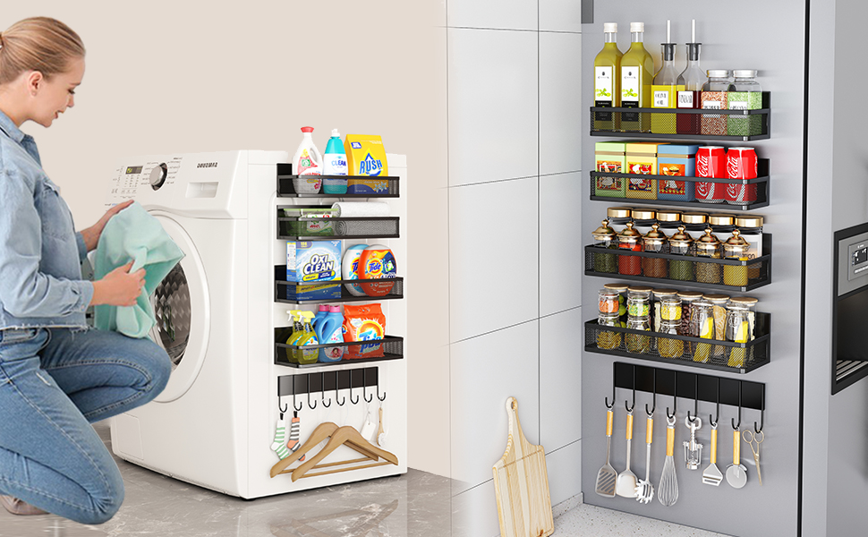 Магнітна полиця для холодильника з 8 гачками, органайзер для кухні (5 шт.)